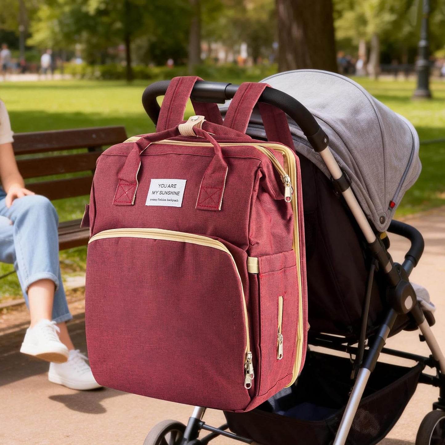 Multifunktionaler Wickelrucksack mit Wickelunterlage, Rot