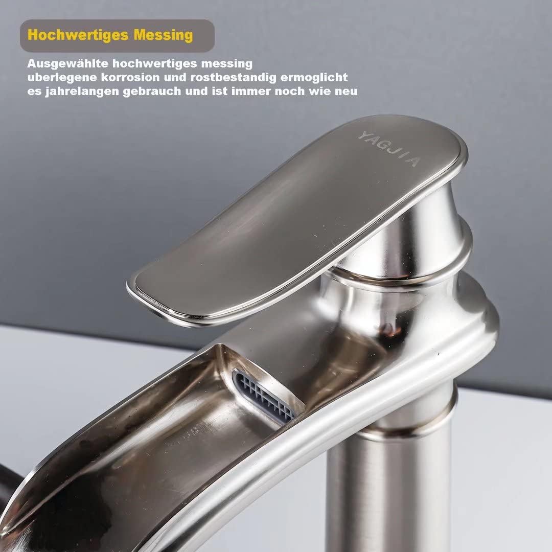 Waschtischarmatur mit Wasserfalleffekt, Gebürstet Nickel