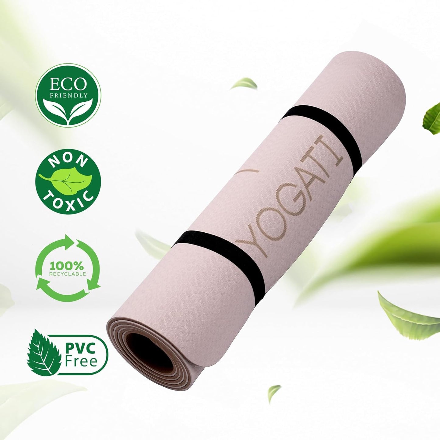 Rutschfeste Yogamatte mit Körperausrichtungspunkten, braun