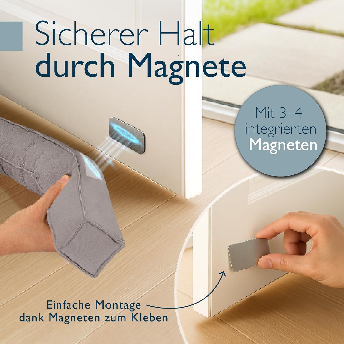 Magnetischer Zugluftstopper für Türen und Fenster, Gris Clair 90 cm