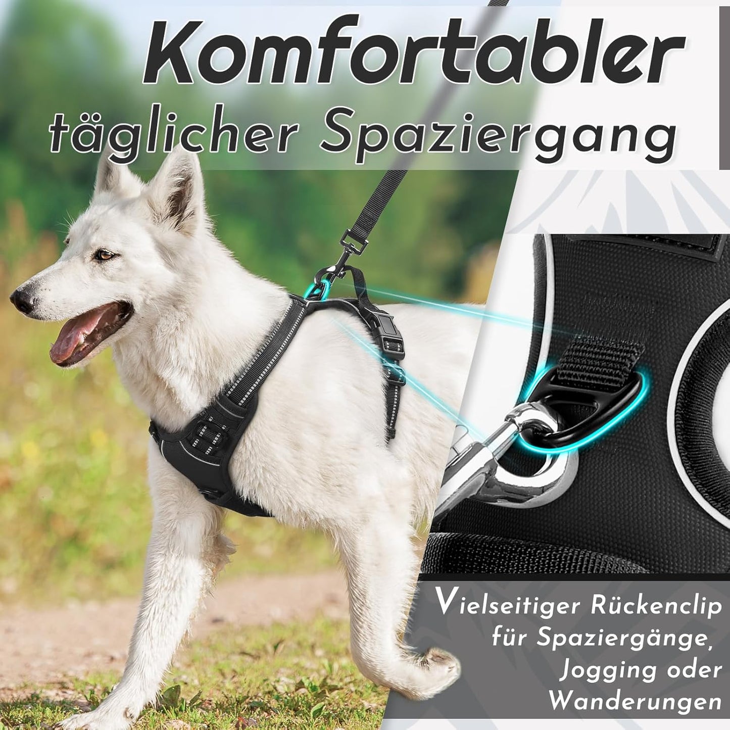 Anti-Zug Hundegeschirr, M (1er Pack) Schwarz