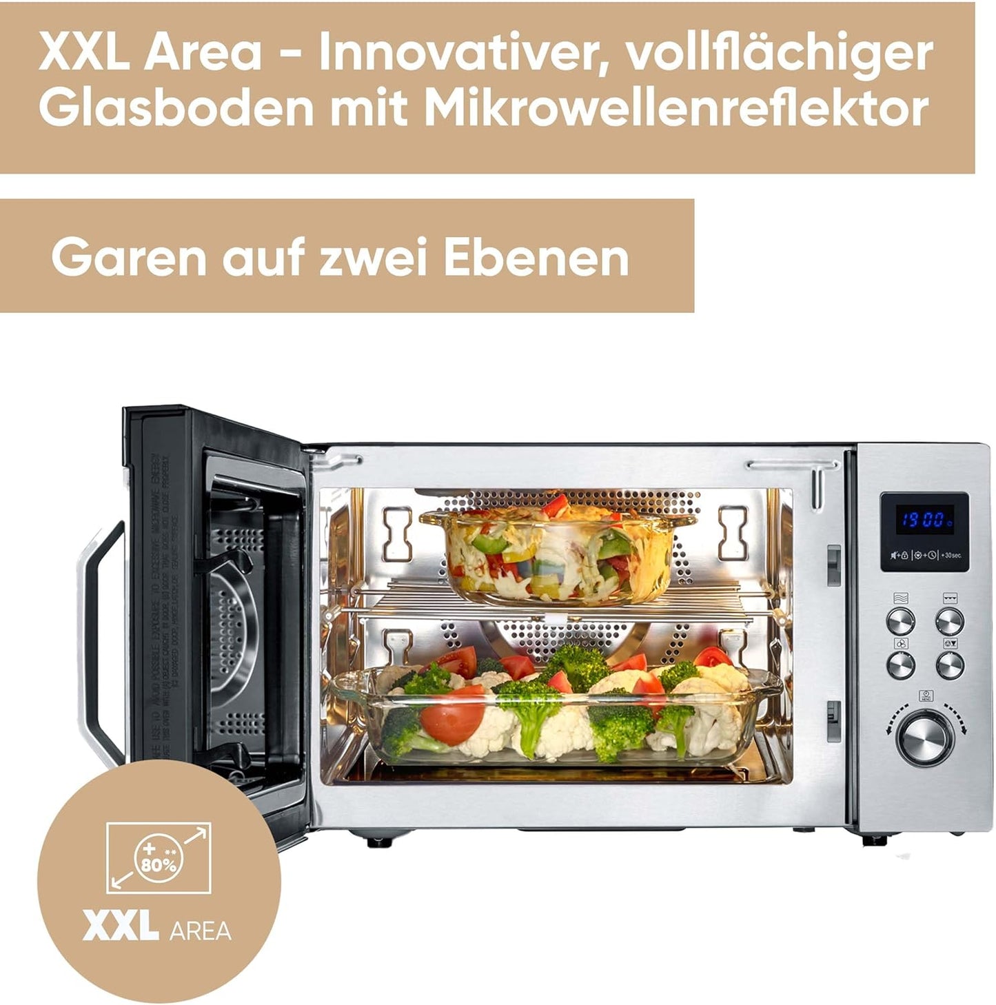 Mikrowelle MW 7777, Glasboden Grill und Heissluftfunktion 25l