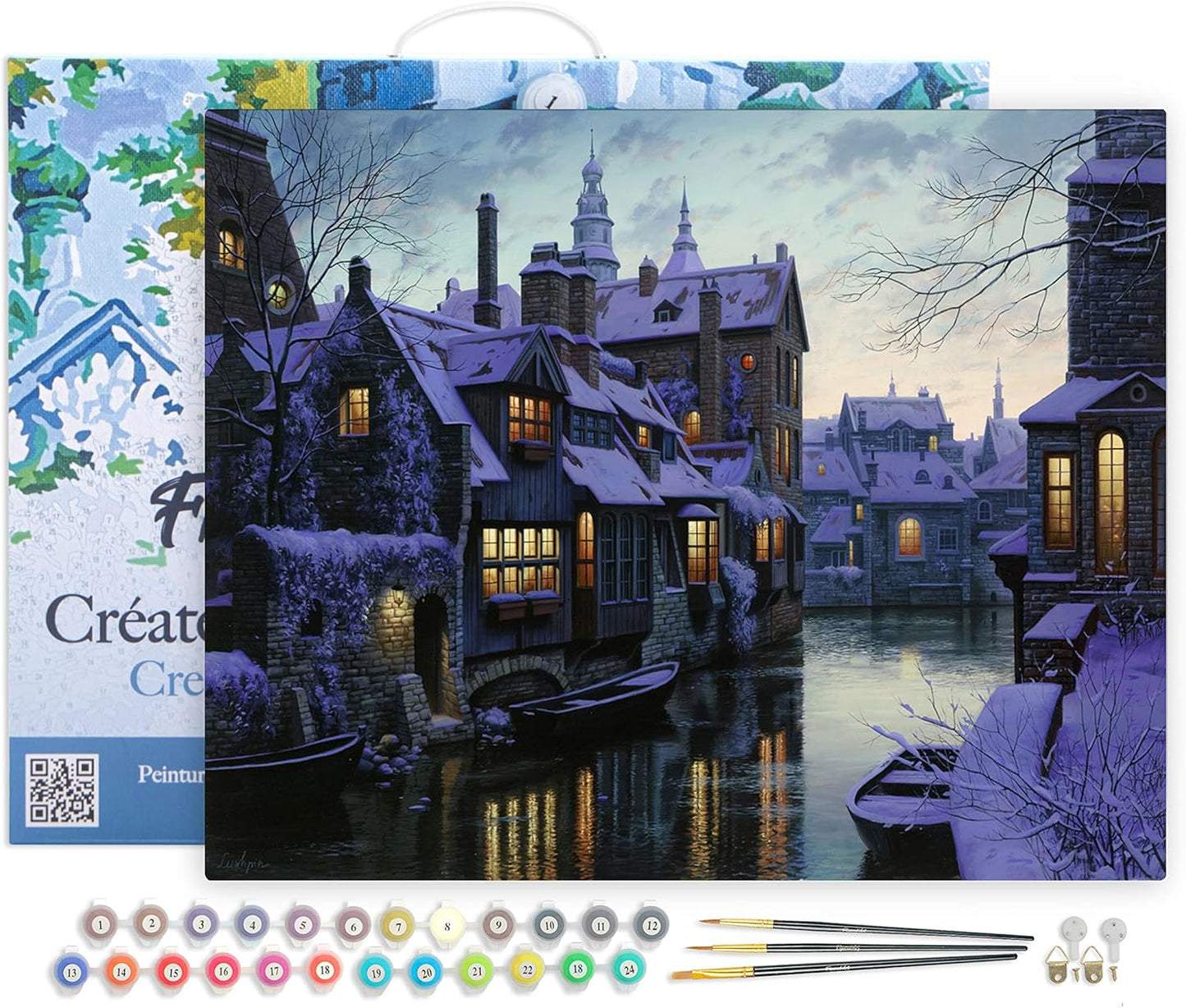 Malen nach Zahlen Set - Kanal im Winter, Kanal im Winter 40x50cm Mit Rahmen (bereits gespannt)