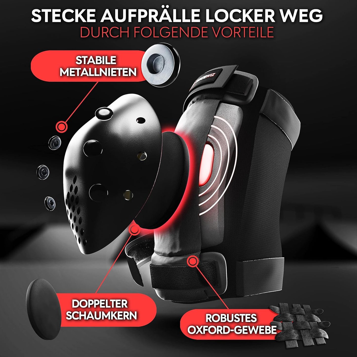 6-teiliges Protektoren-Set, M/L - Kids/Teens Schwarz