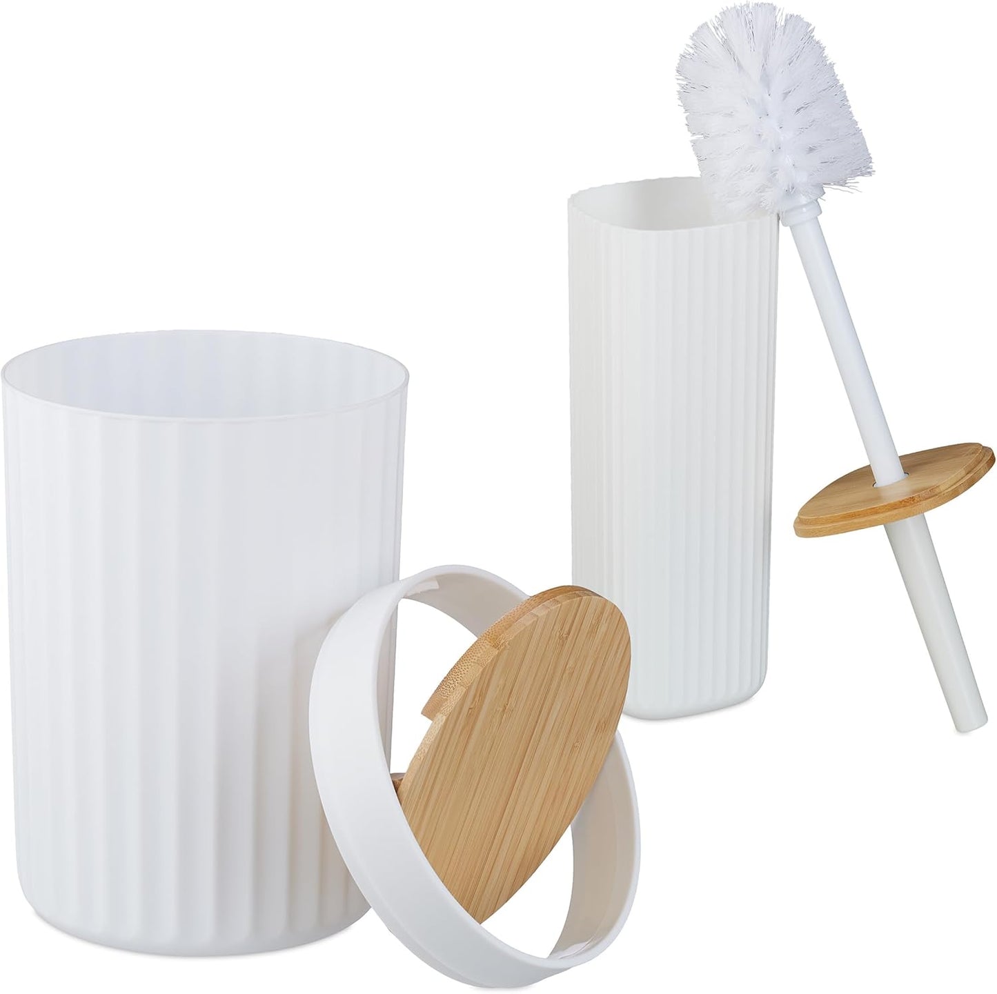 6-teiliges Badezimmer-Zubehörset, Weiss/Natur