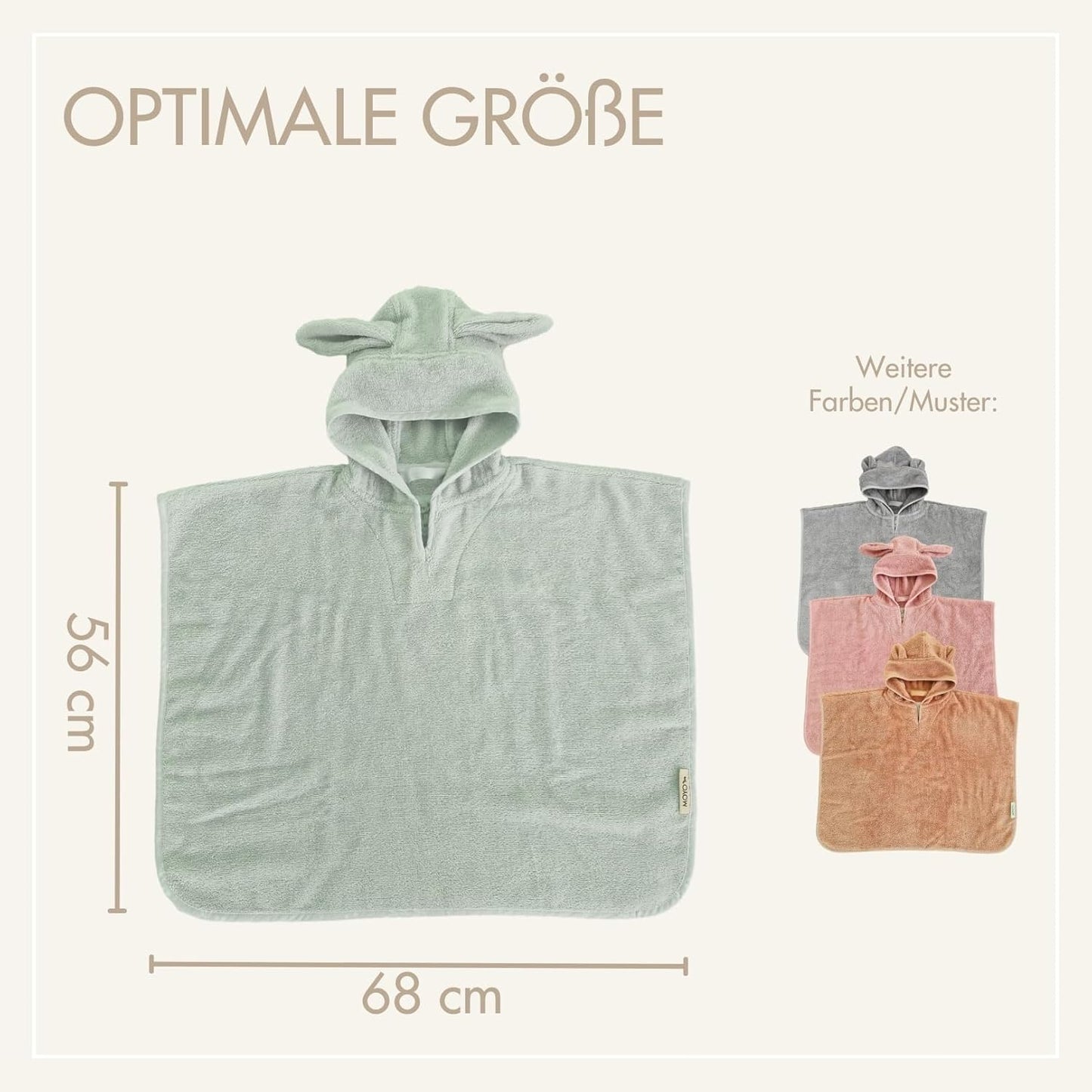 Badeponcho mit Hasenohren für Kinder, Mint Hasenohren