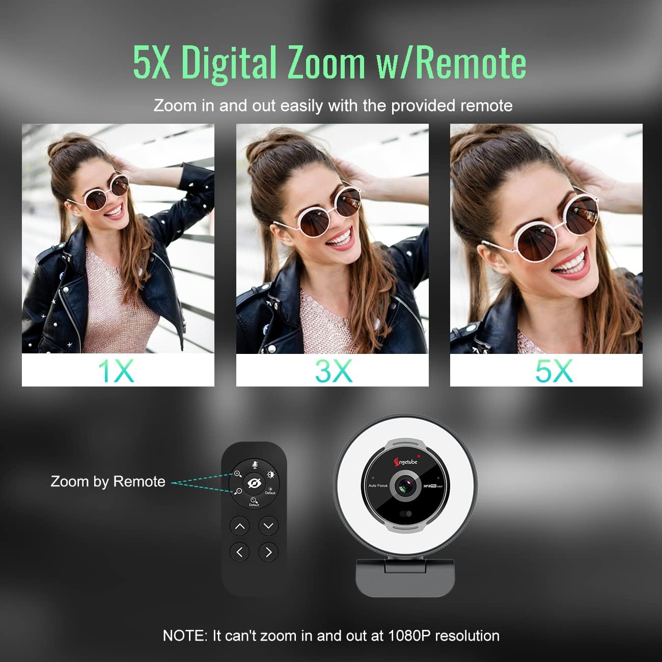 Webcam mit Ringlicht und 5X Zoom, 60FPS 1080P