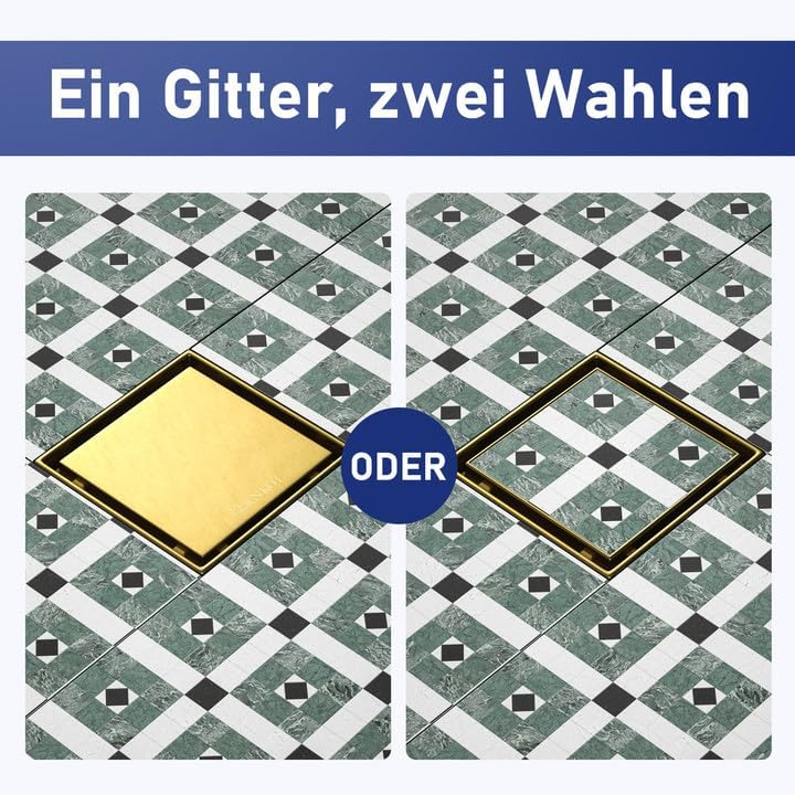 Duschrinne mit Geruchsstop und Haarsieb, Gold 10cm