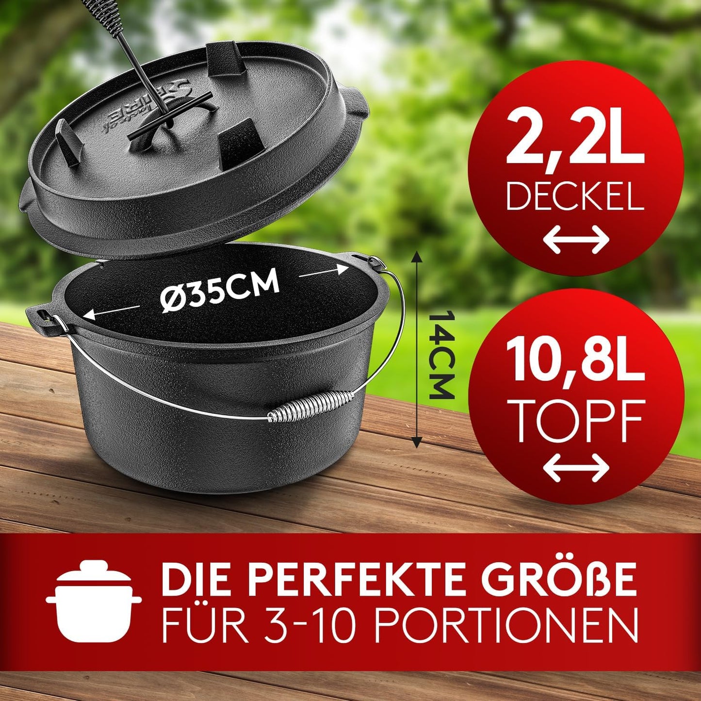 Dutch Oven Set mit Grillpfanne und Topfständer, 10,8 Liter inkl. Topfständer