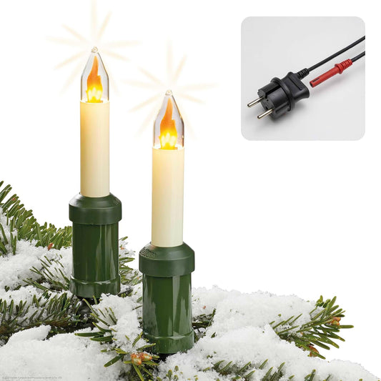 20 LED Weihnachtsbaum Kerzen mit Flammeneffekt, 20 LED-Filament (+2Ersatz) / beleuchett 19m Mit Flammeneffekt