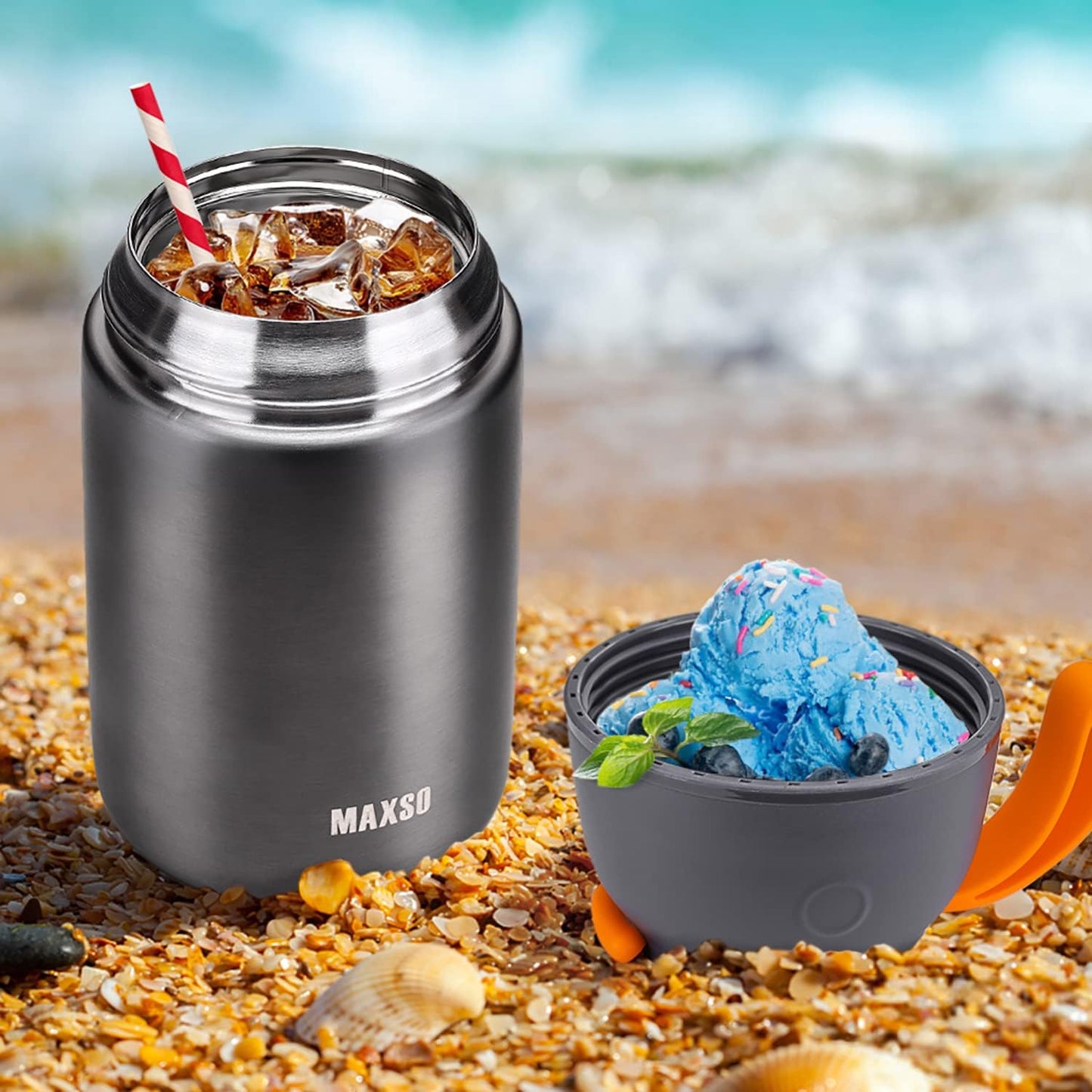 Thermobehälter für Essen, Grau 500 ml