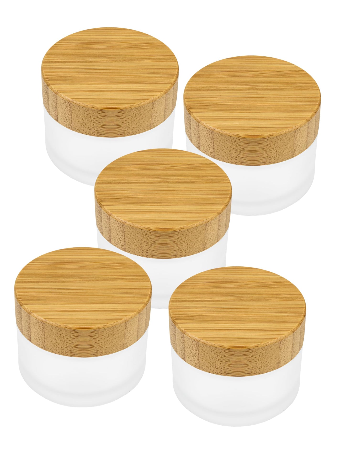 Leere Glastiegel mit Bambusdeckel, 5x 50 ml, 50ml | 5 Stück Milchglas mit Bambusdeckel