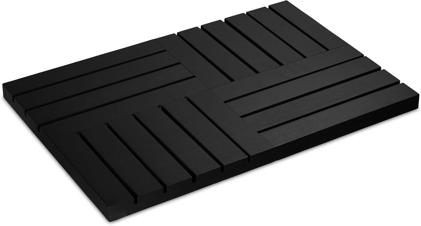 Rutschfeste Bambus-Badematte für Dusche & Sauna, Schwarz