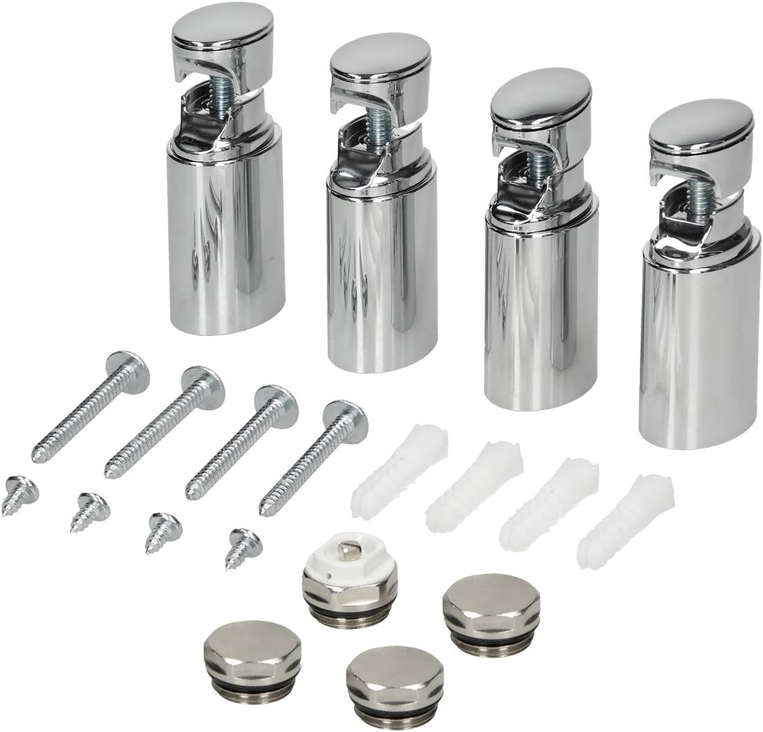 Handtuchheizkörper mit Mittelanschluss und Thermostat, 300x1400 mm gerade mit Durchgangs-Ventil Chrom