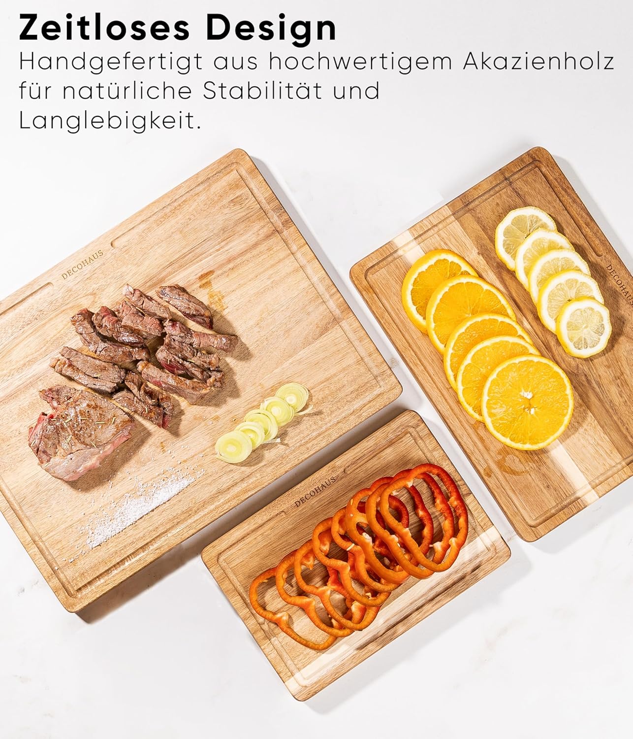 Holzschneidebrett-Set, 3er Set, Akazienholz