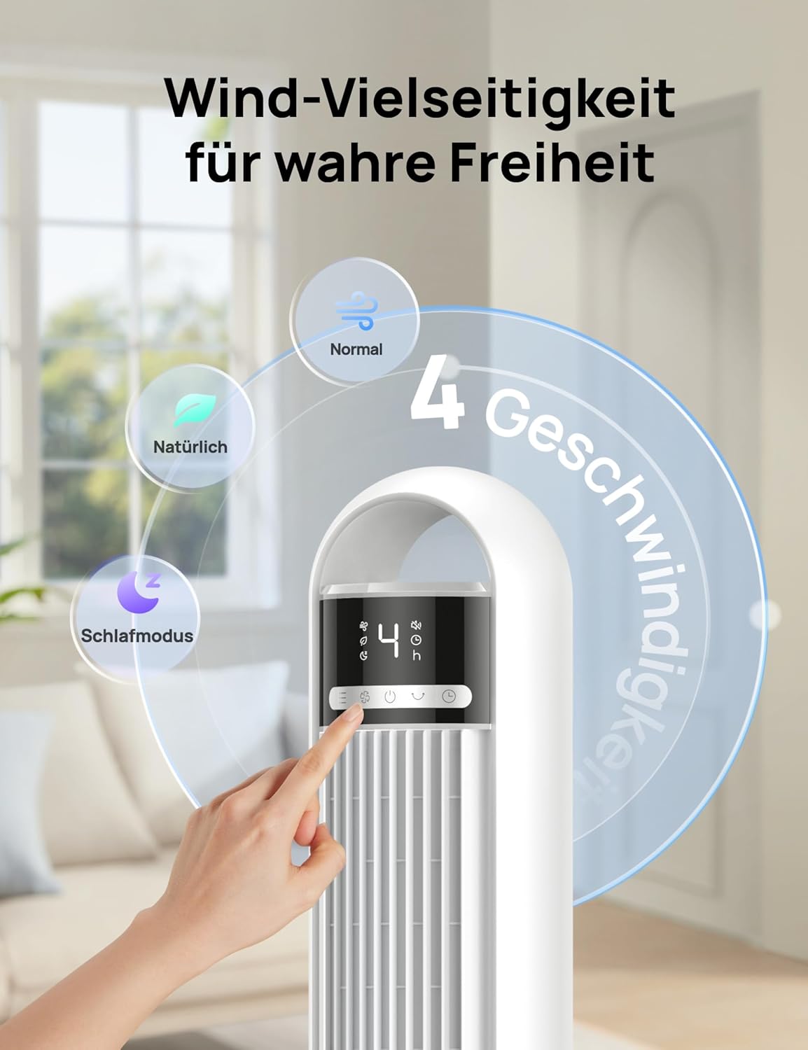 Turmventilator mit Fernbedienung, Weiss