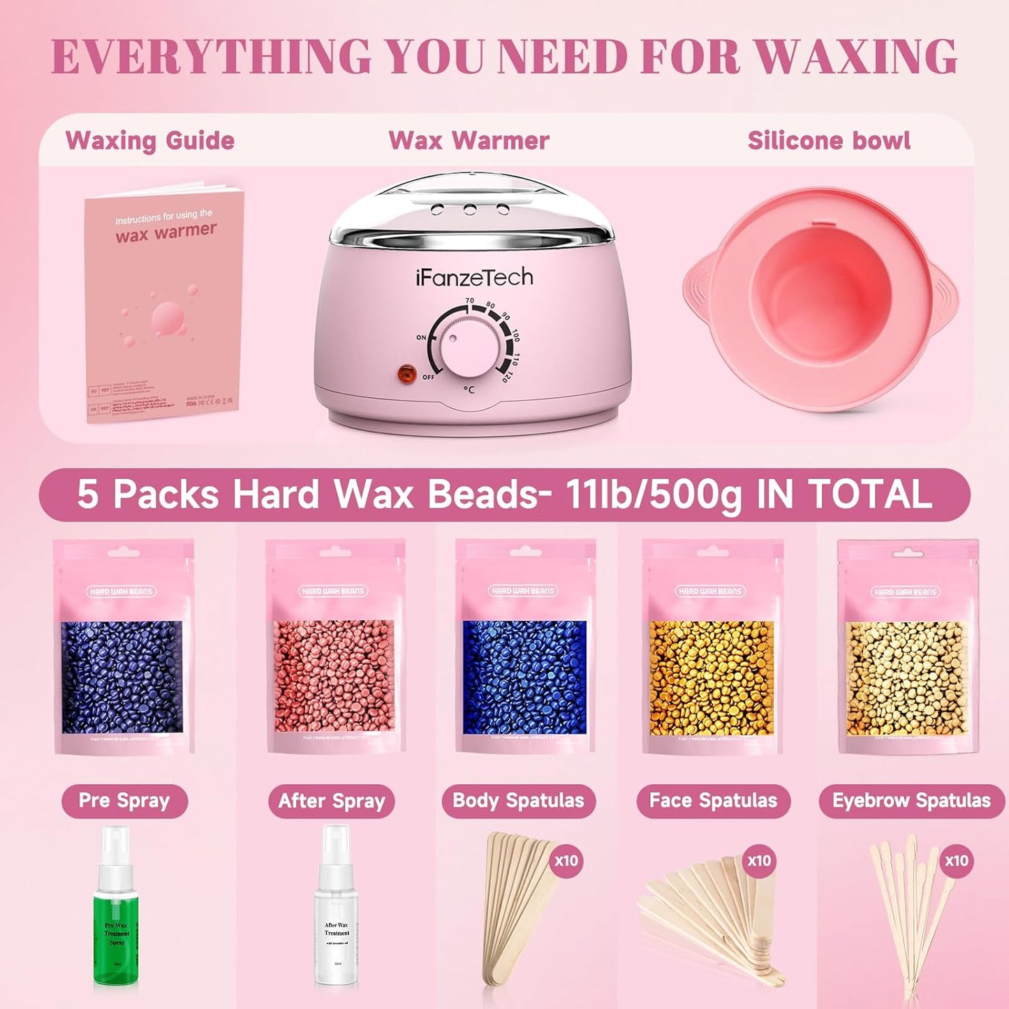 Wachsmaschine Set zur Haarentfernung mit Wärmer & Perlen, Pink