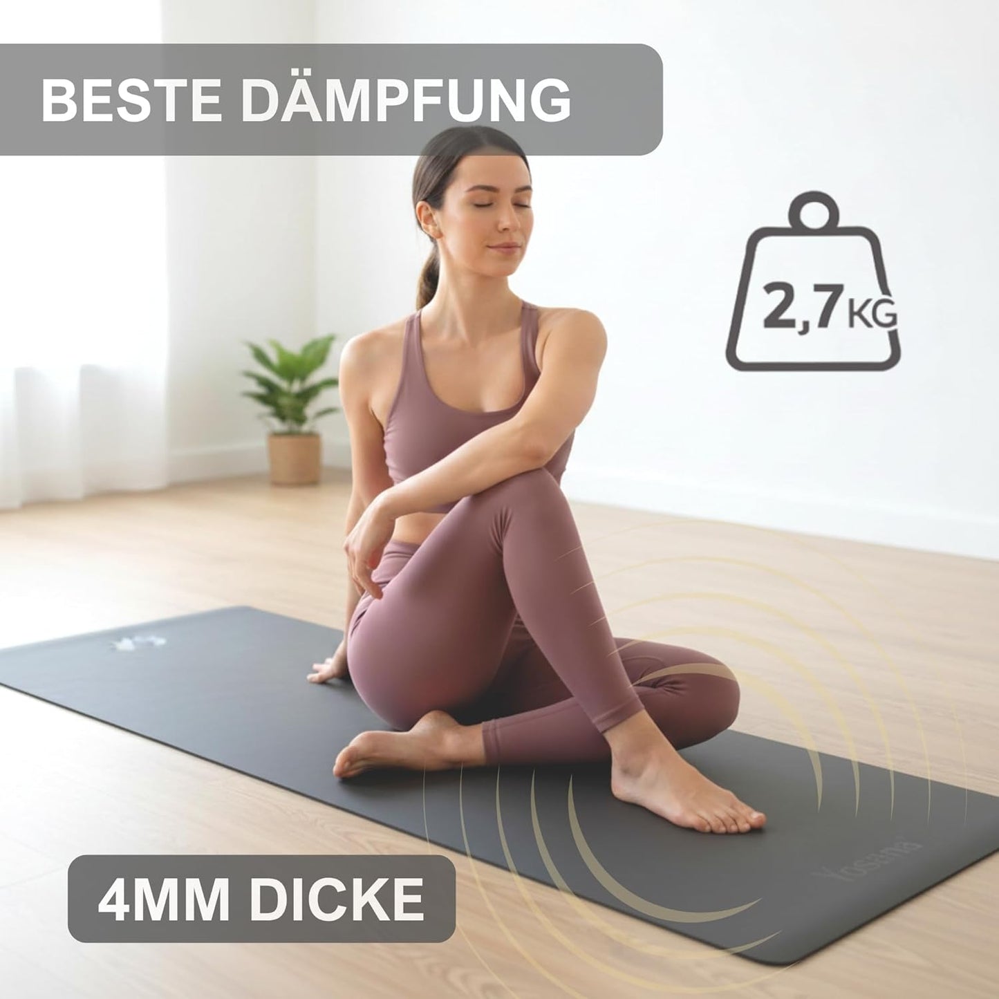 Rutschfeste Yogamatte, Grau