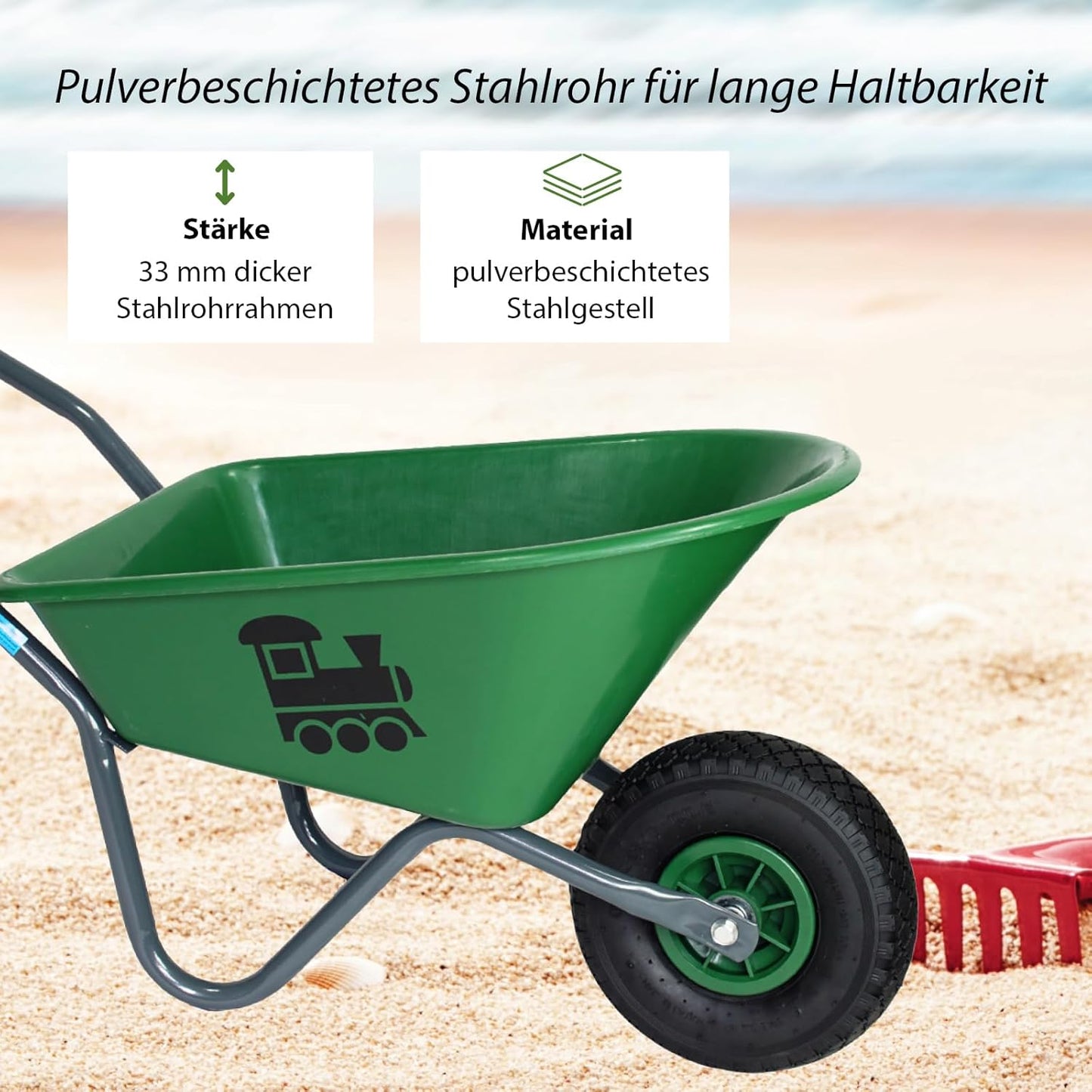 Kinderschubkarre mit Lokomotive, Lokomotive | Grün