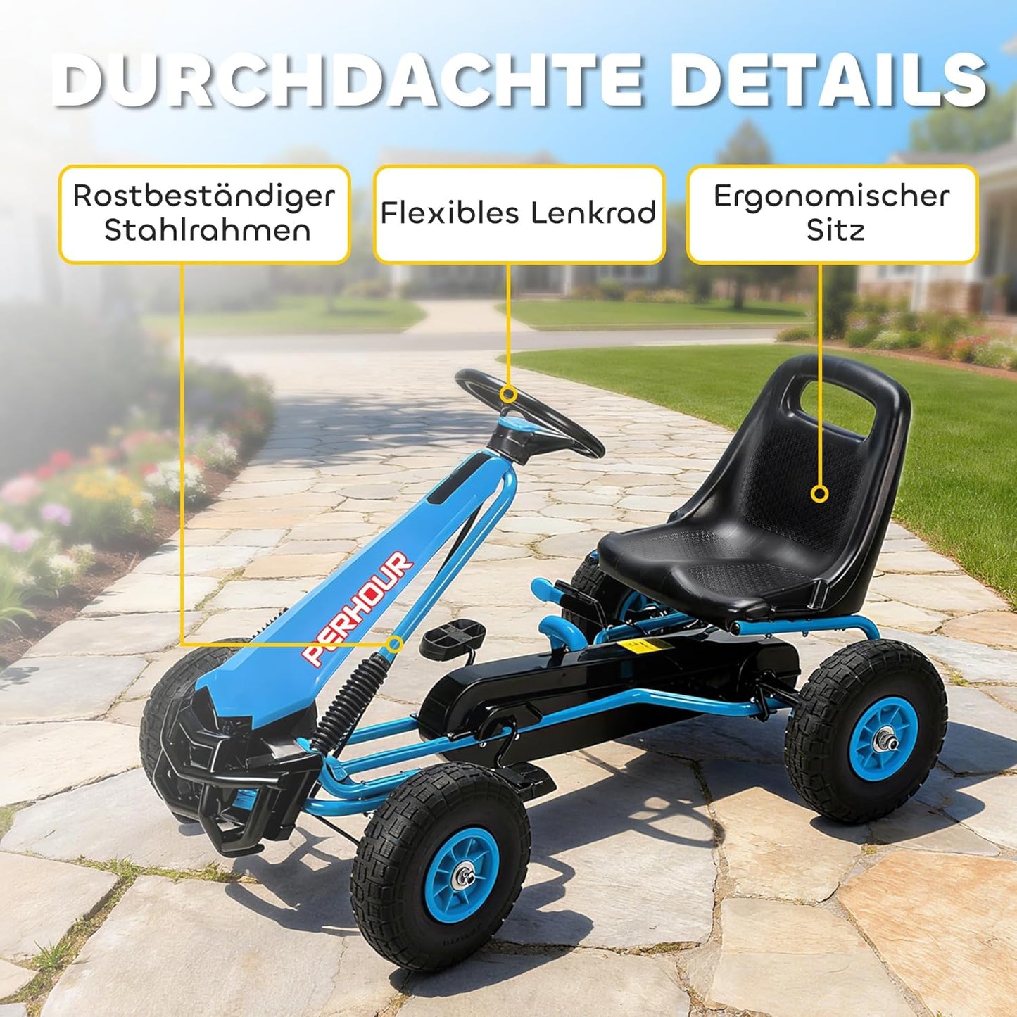 Gokart Tretauto mit Handbremse, Blau