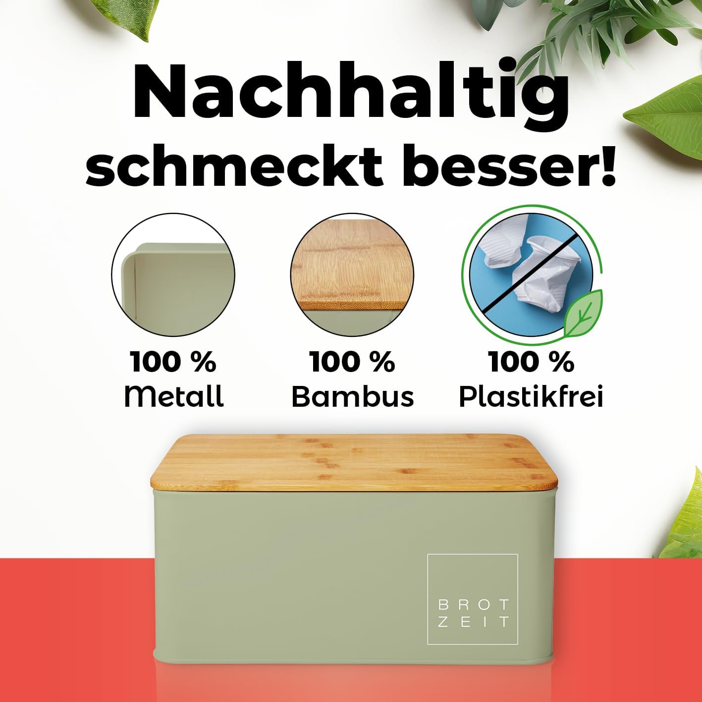 Brotkasten 30 x 23 x 14 cm Metall, Holzdeckel, Bambus, Mintgrün