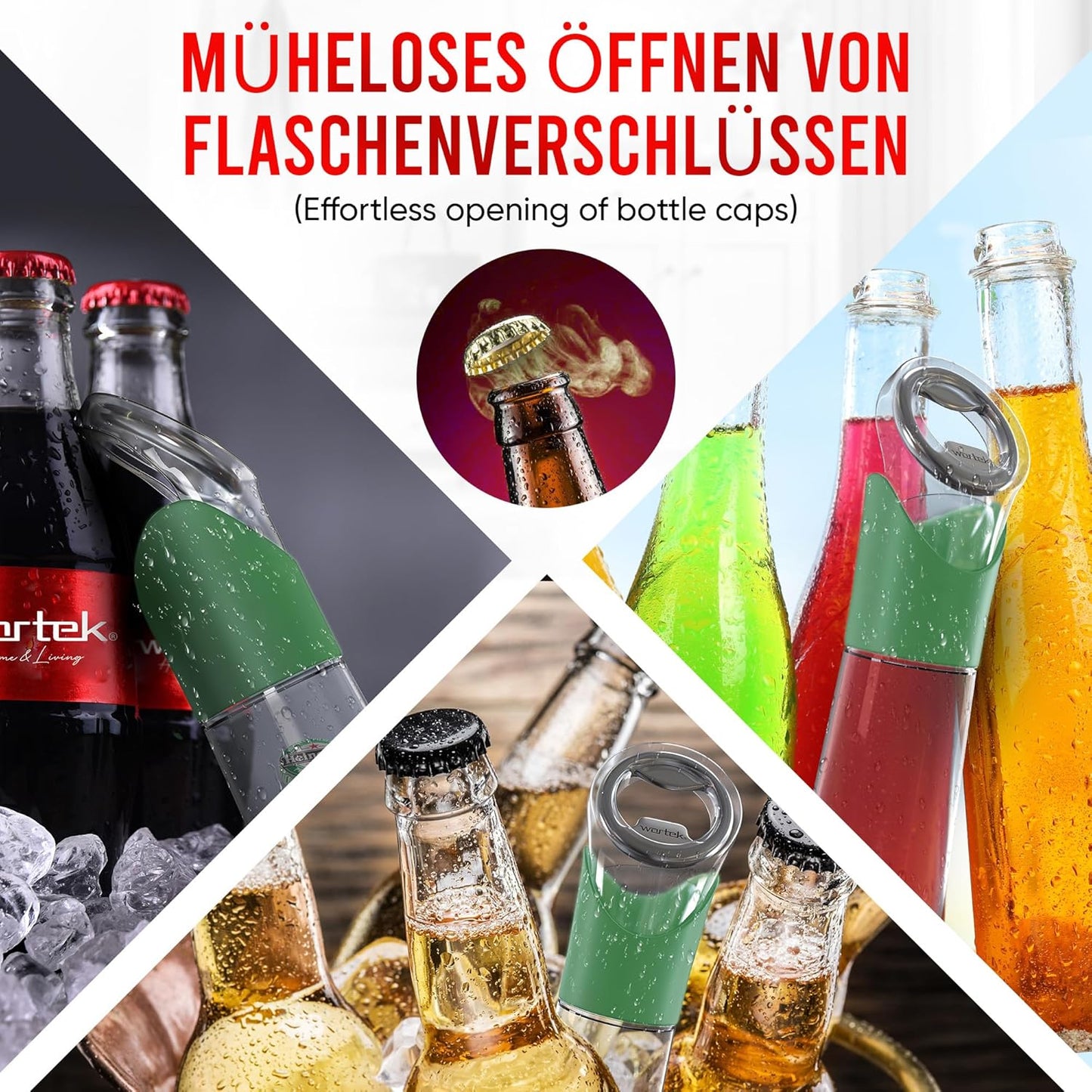 Flaschenöffner mit Auffangbehälter für Kronkorken, Grün