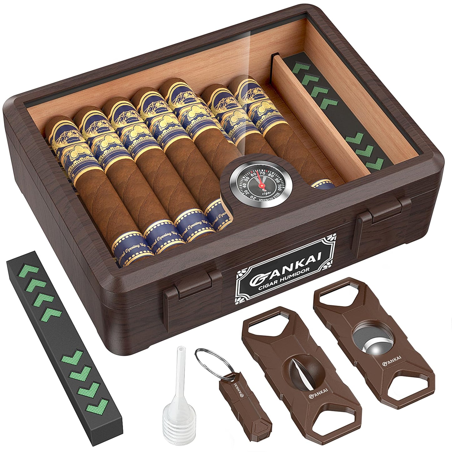 Zigarren-Humidor mit Zubehör-Set, Braun