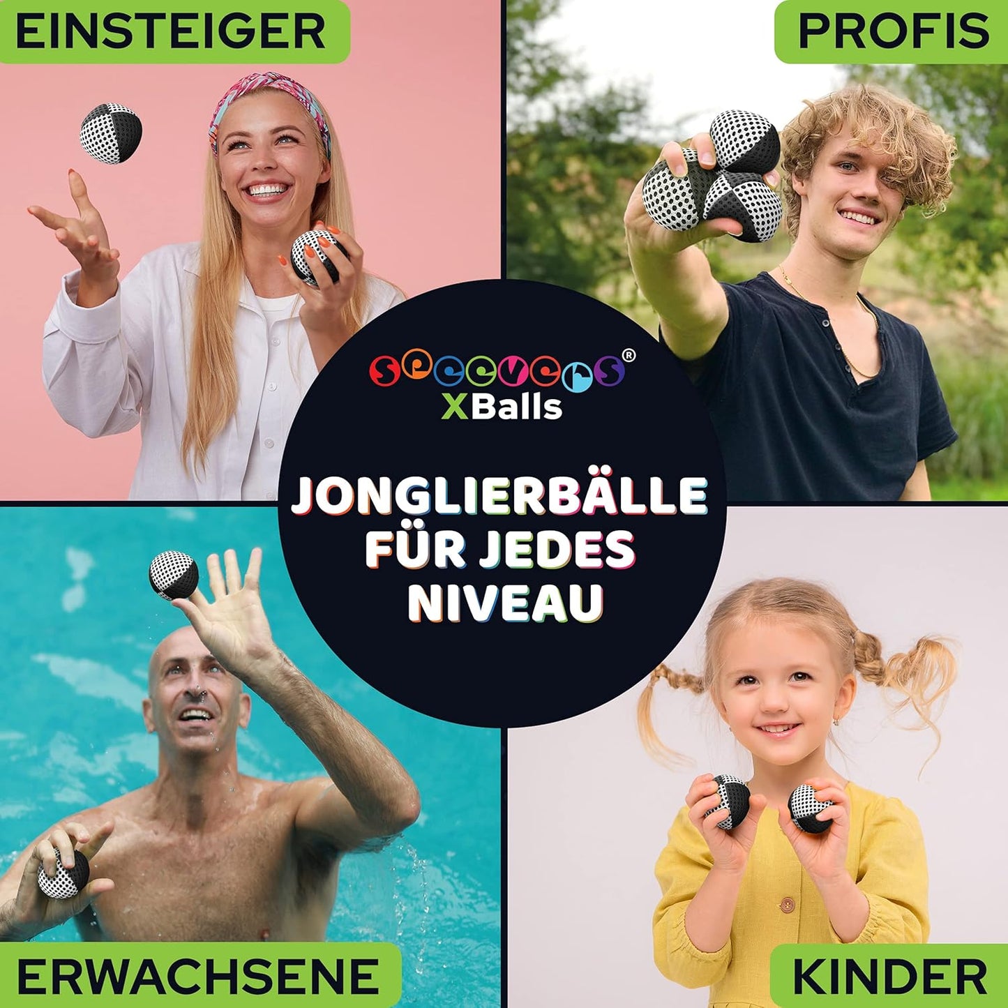 3er-Set Jonglierbälle mit Tragetasche, 120g Schwarz-weiss