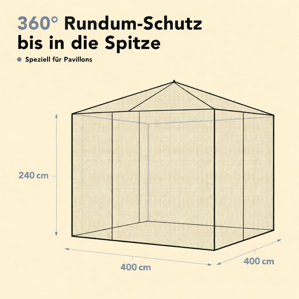 Moskitonetz für Pavillon Outdoor XL, 400x400 Schwarz