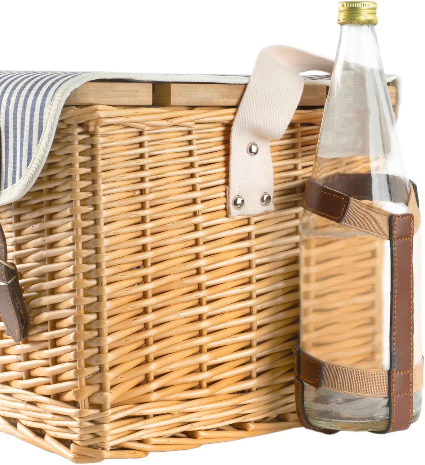 Picknickkorb-Set für 4 Personen, Blau/Weiss Gestreift