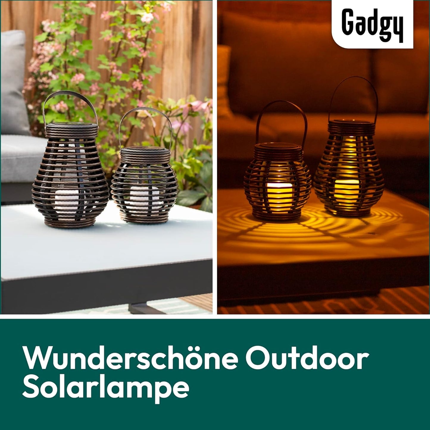 Solar Laternen in Tropfen- & Kugelform, 2 Stück, Grosses und Kleines Rattan