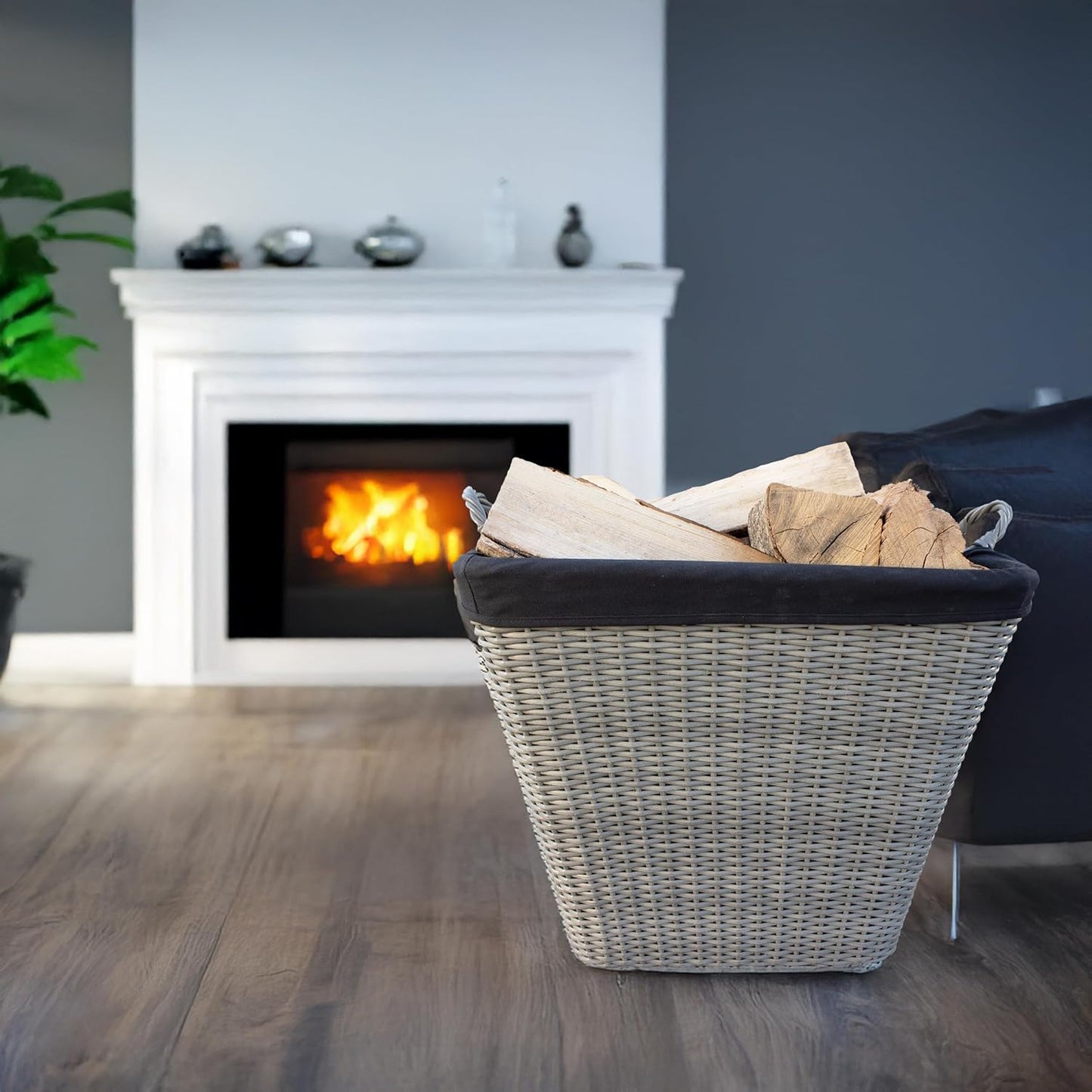 Feuerholzkorb mit Stoffeinsatz, 55 cm