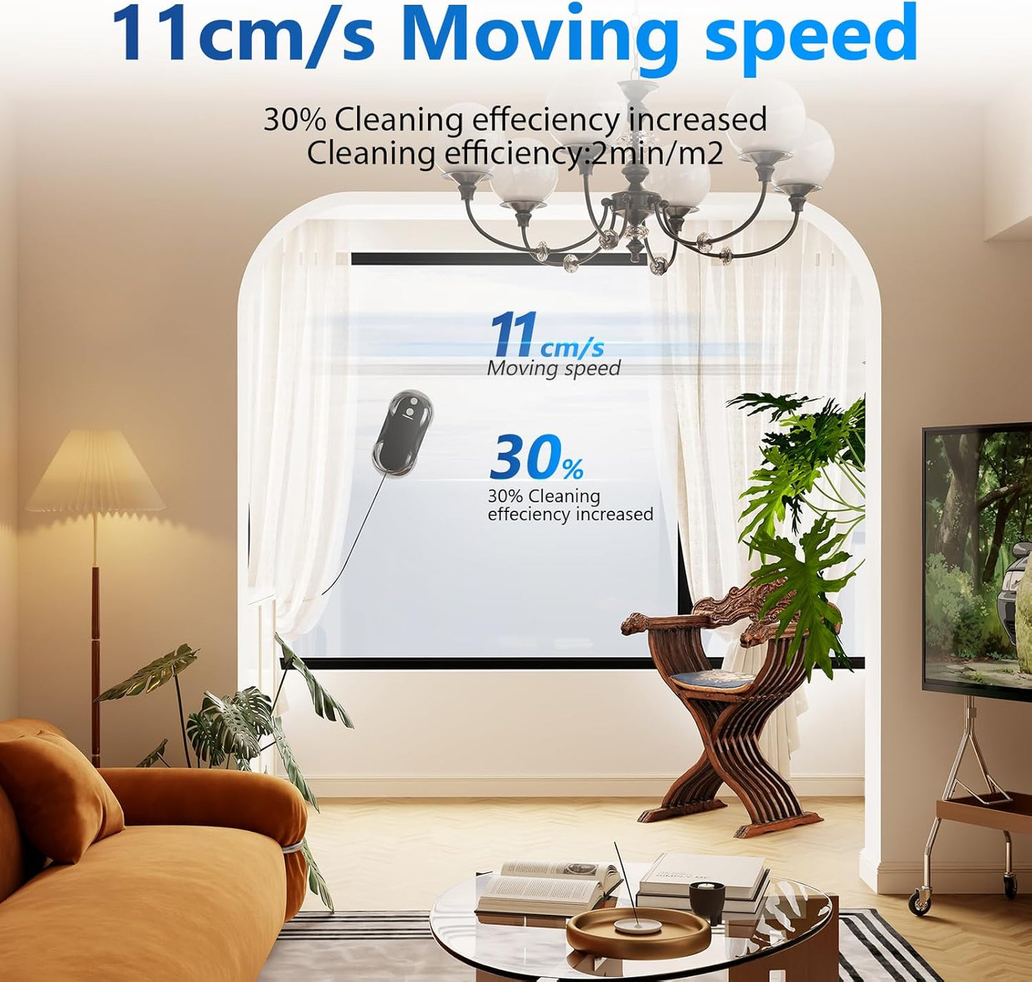 Fensterputzroboter W5 mit bidirektionalem Ultraschall-Wasserstrahl, Schwarz
