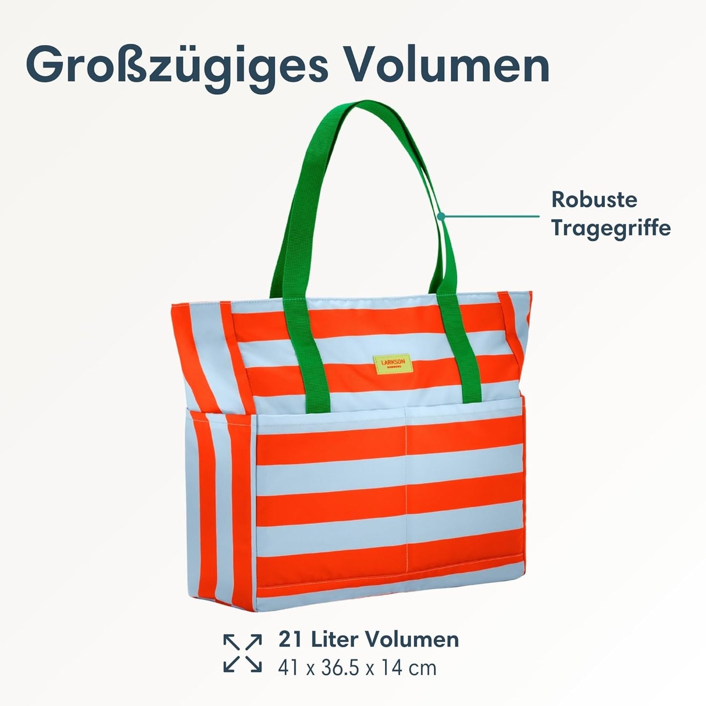 Strandtasche Linn mit Reissverschluss, Orange - Gestreift