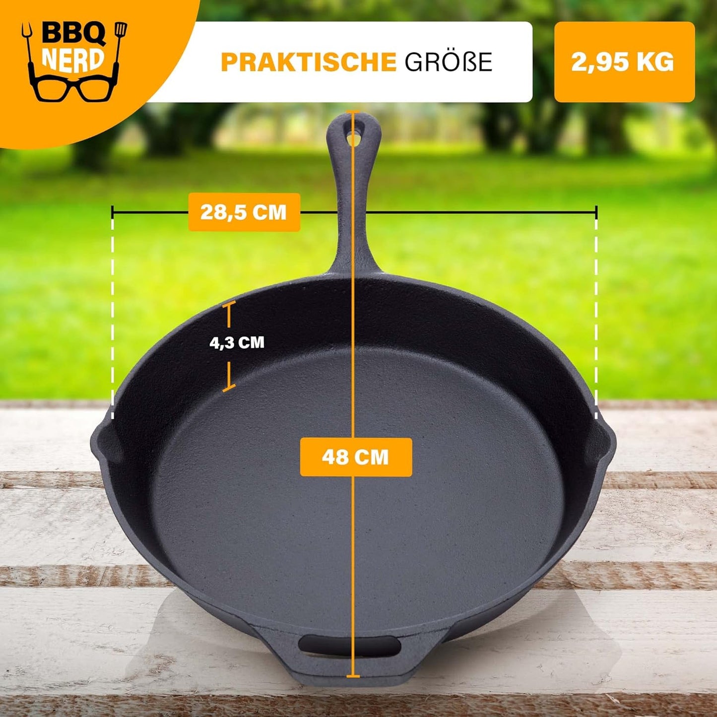 Grillpfanne mit Ausgiesser und Griff, Mit Stielgriff Ø 25 cm