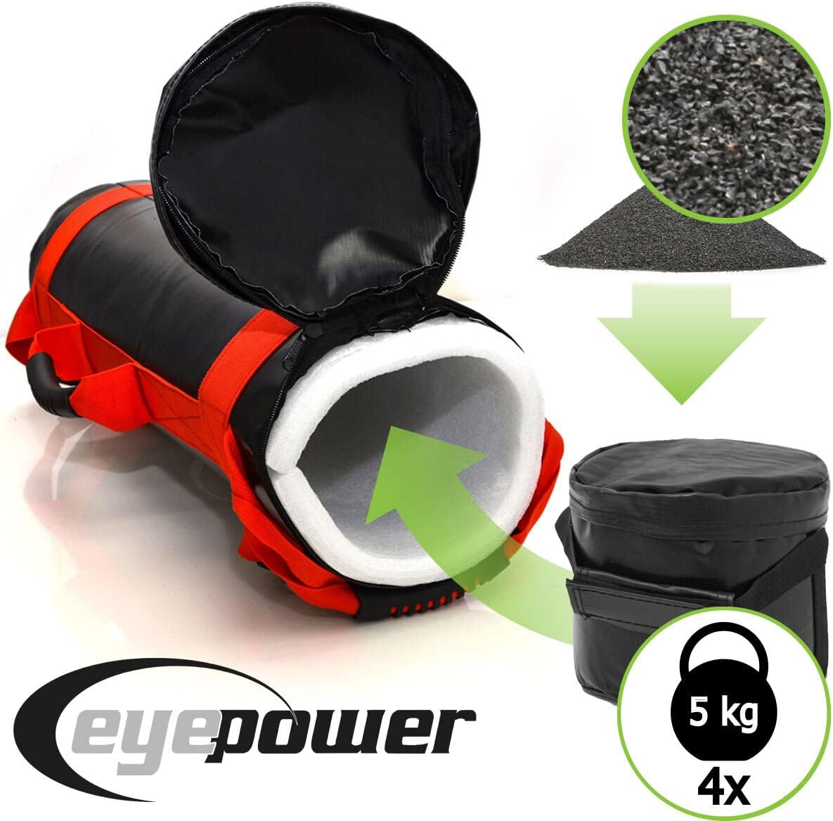 Power Bag mit Kettlebell Gewichten, Schwarz / Rot