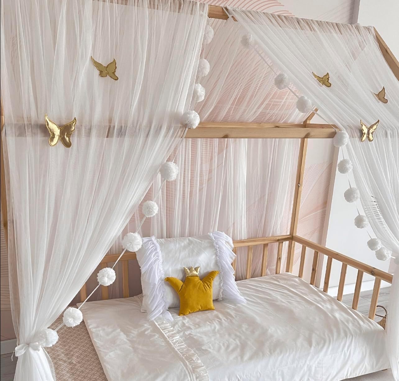 Hausbett-Betthimmel, Ecru/ Weiss 340cm, ohne Pompomgirlande