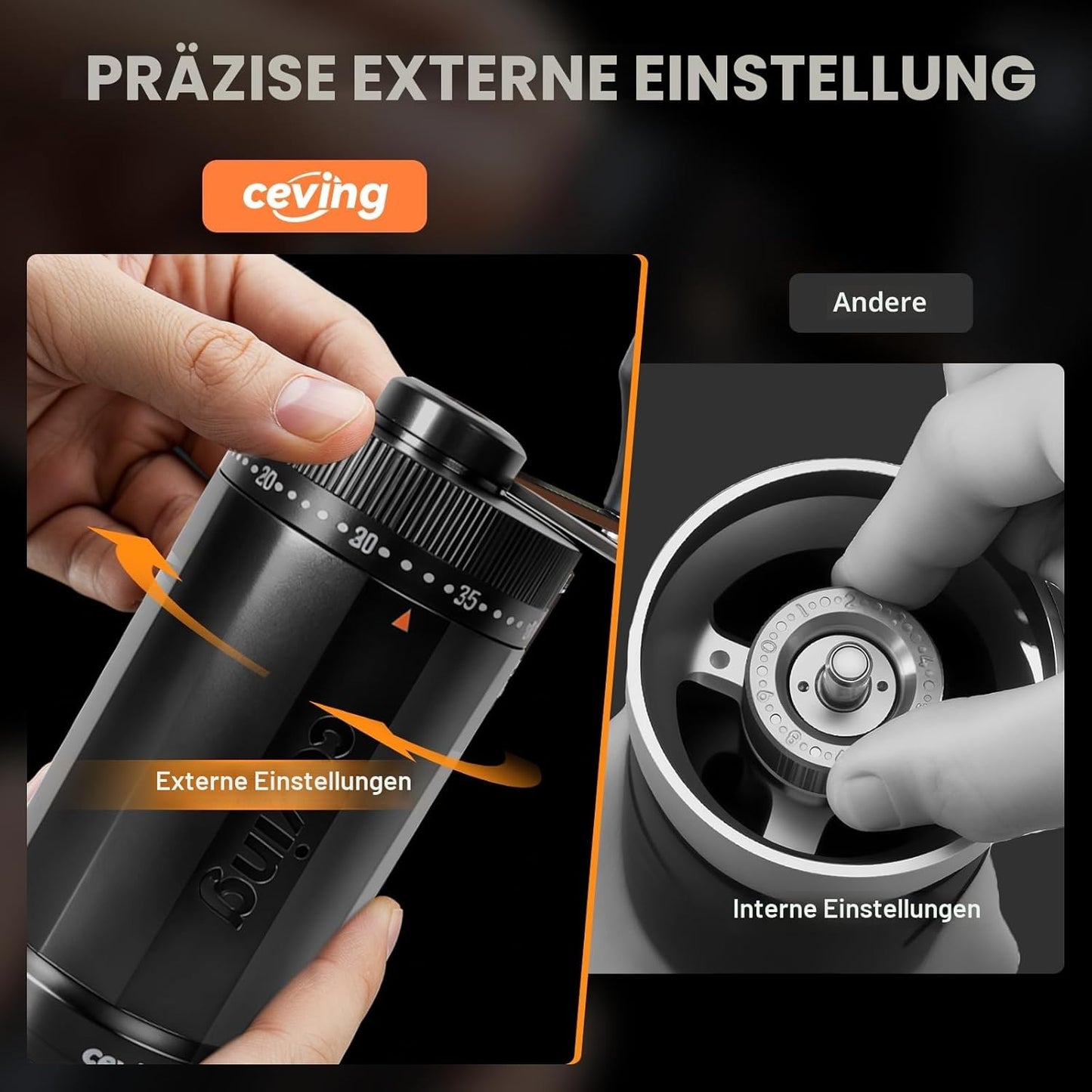 Manuelle Kaffeemühle mit 40 Mahlstufen, Modell Mega, Neues Modell–MEGA