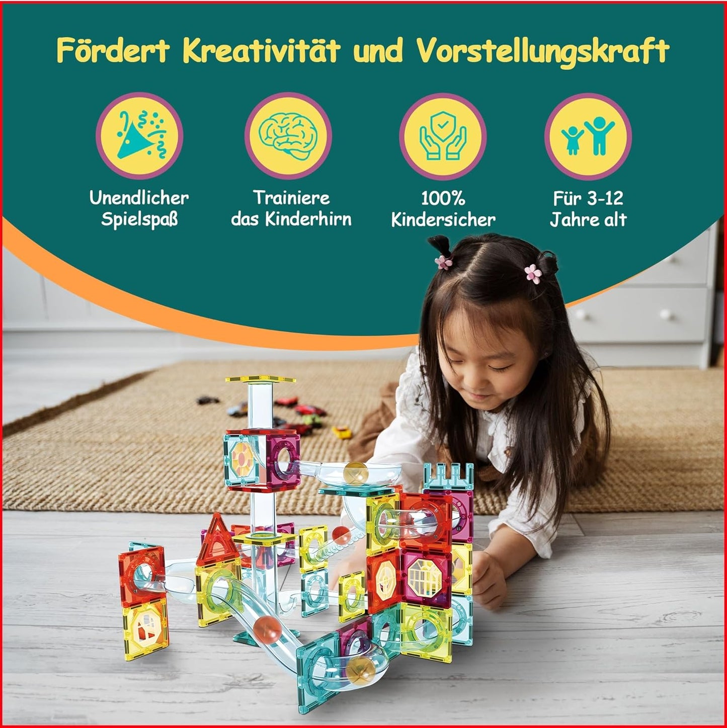 Magnetische Bausteine Murmelbahn-Set (100 Teile)
