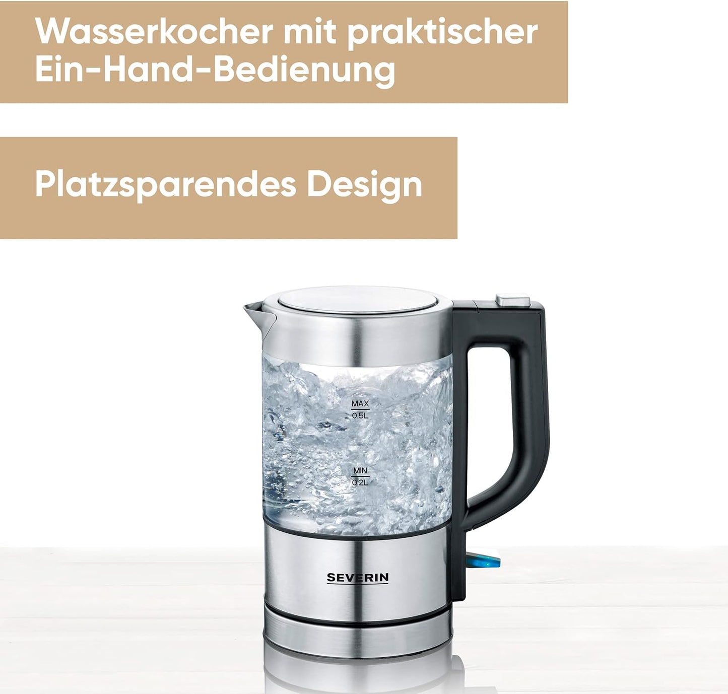 Mini Glas Wasserkocher 0,5 L mit Kalkfilter, 0.5L