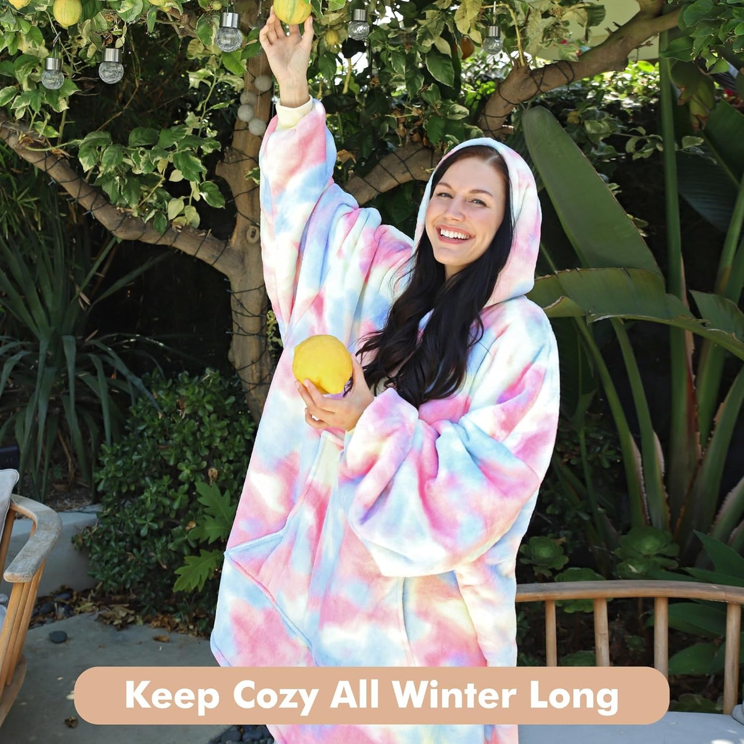 Oversized Sherpa Hoodie-Decke mit Kapuze & Tasche, XL Cotton Candy
