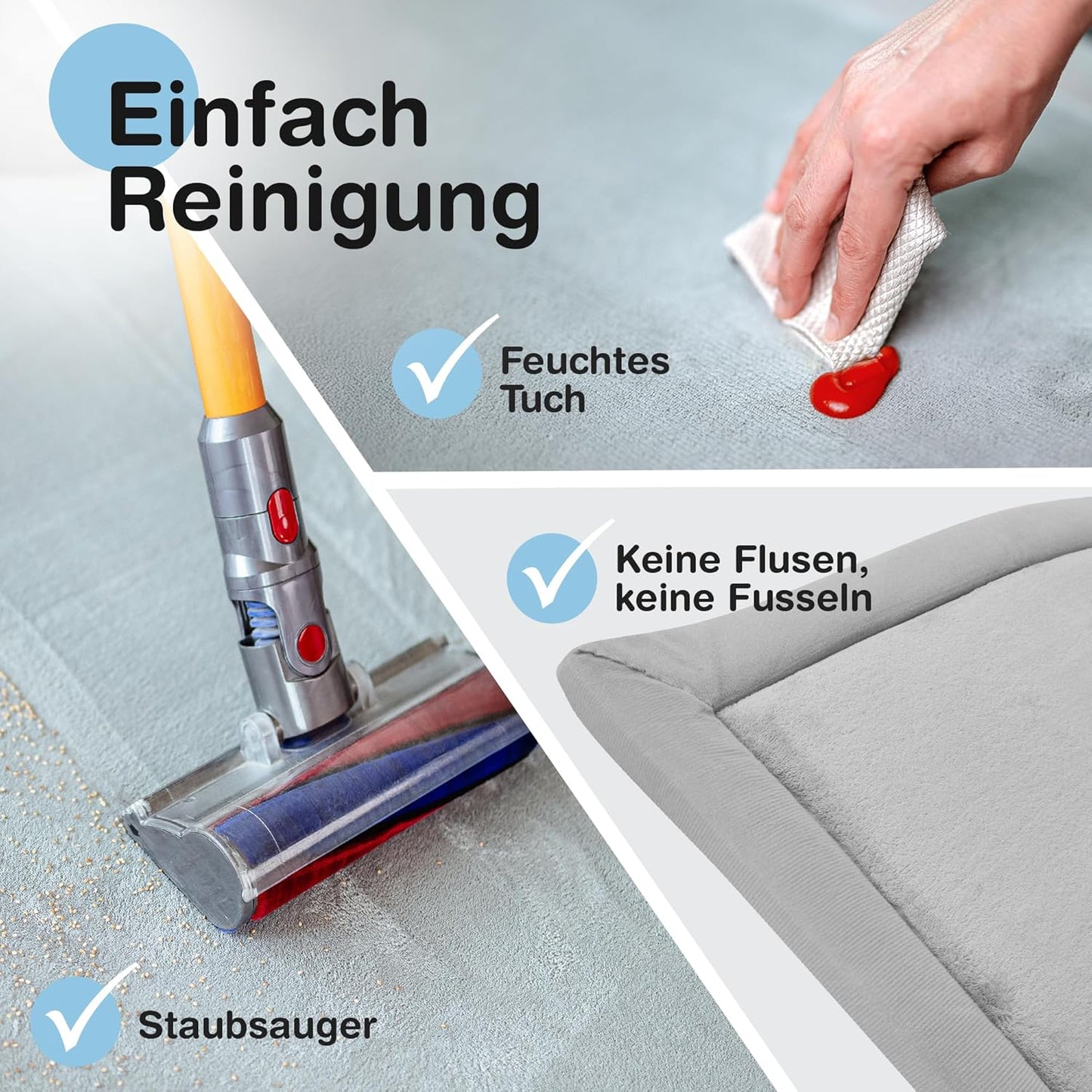 Spielmatte für Babys - 3cm dick, rutschfest, warm, Grau 180 x 200 cm (Rechteckig)