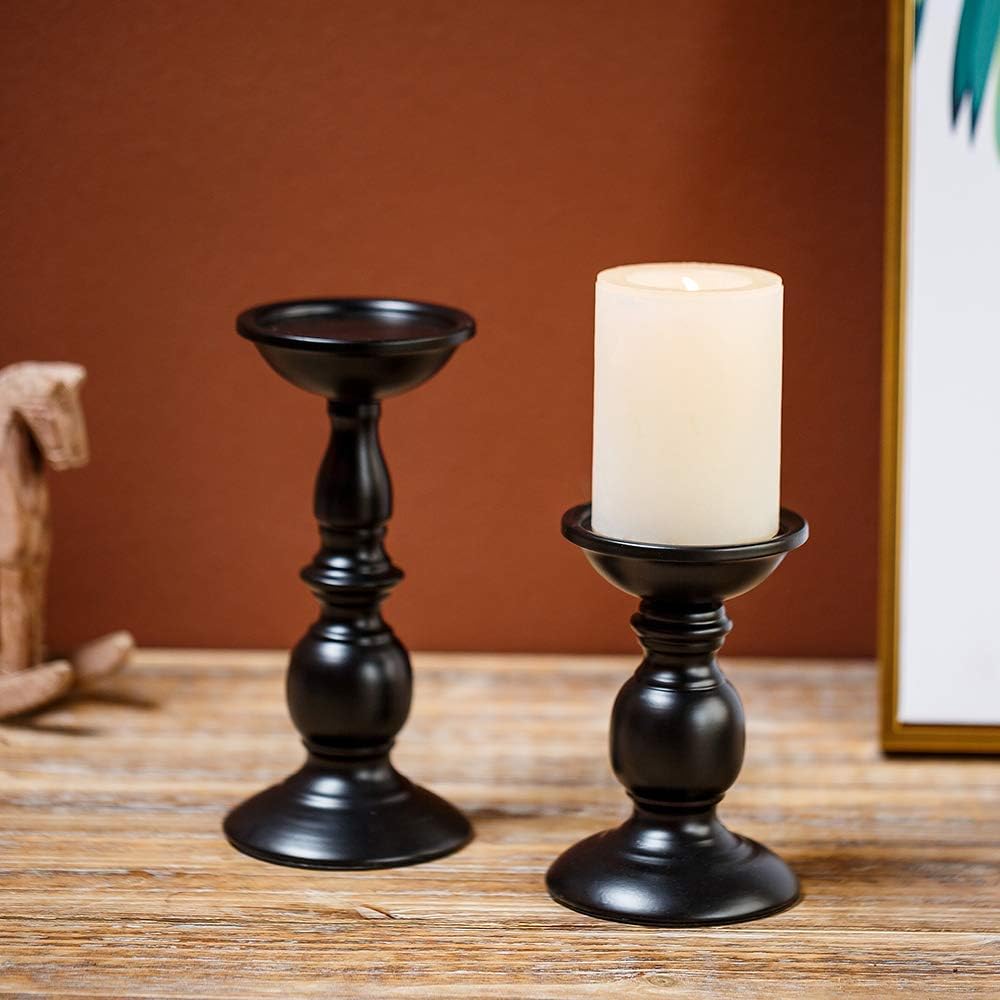 2-teiliges Kerzenständer-Set, Schwarz Klein+Groß