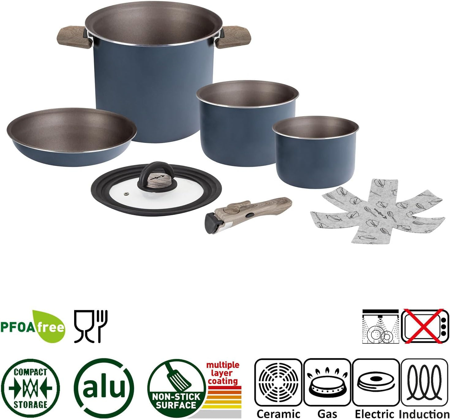 Camping-Kochgeschirr-Set, Alu-Topfset Ø 18-cm 5+1-teilig