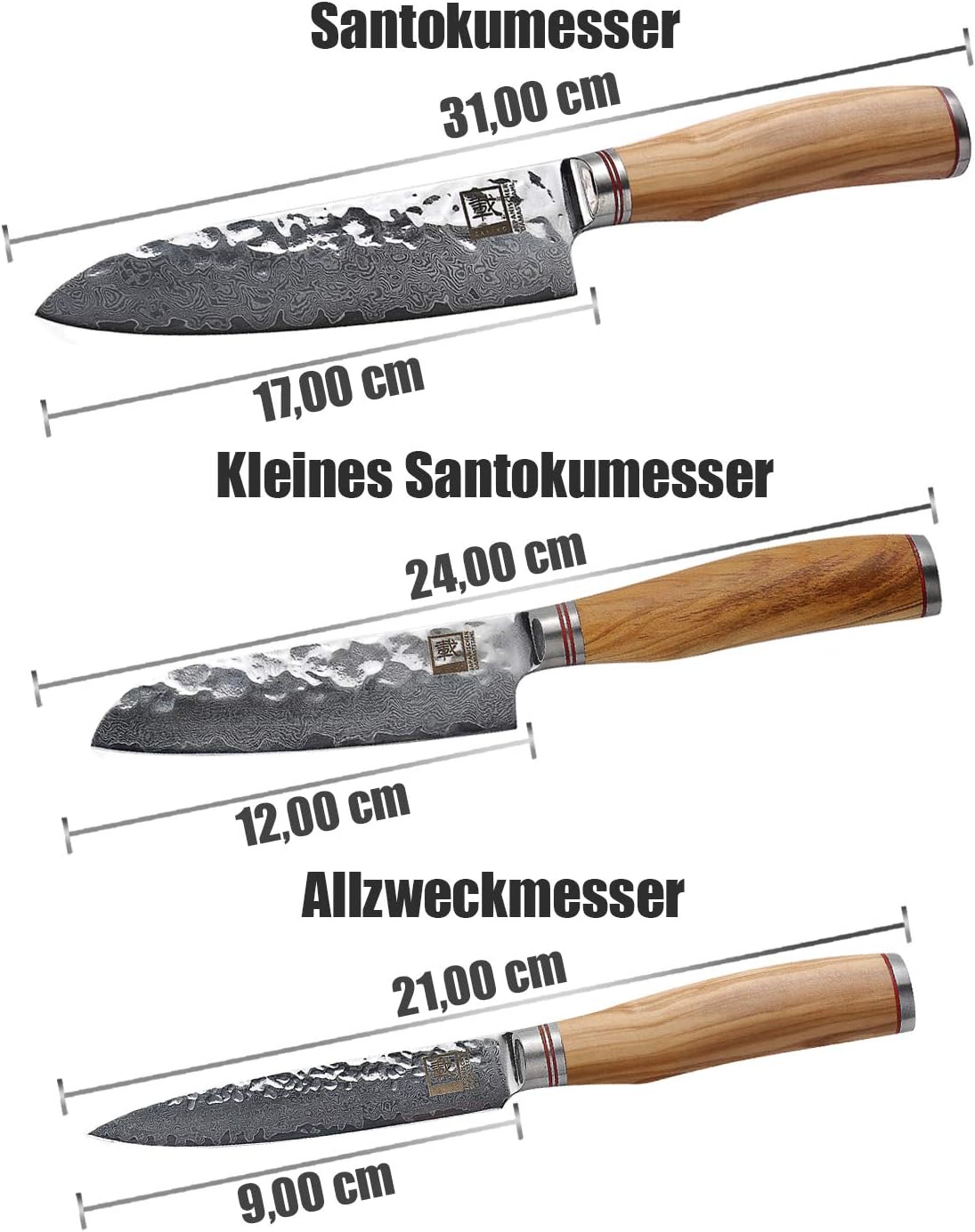 Minami Premium 3er-Damastmesser-Set, 3er Set