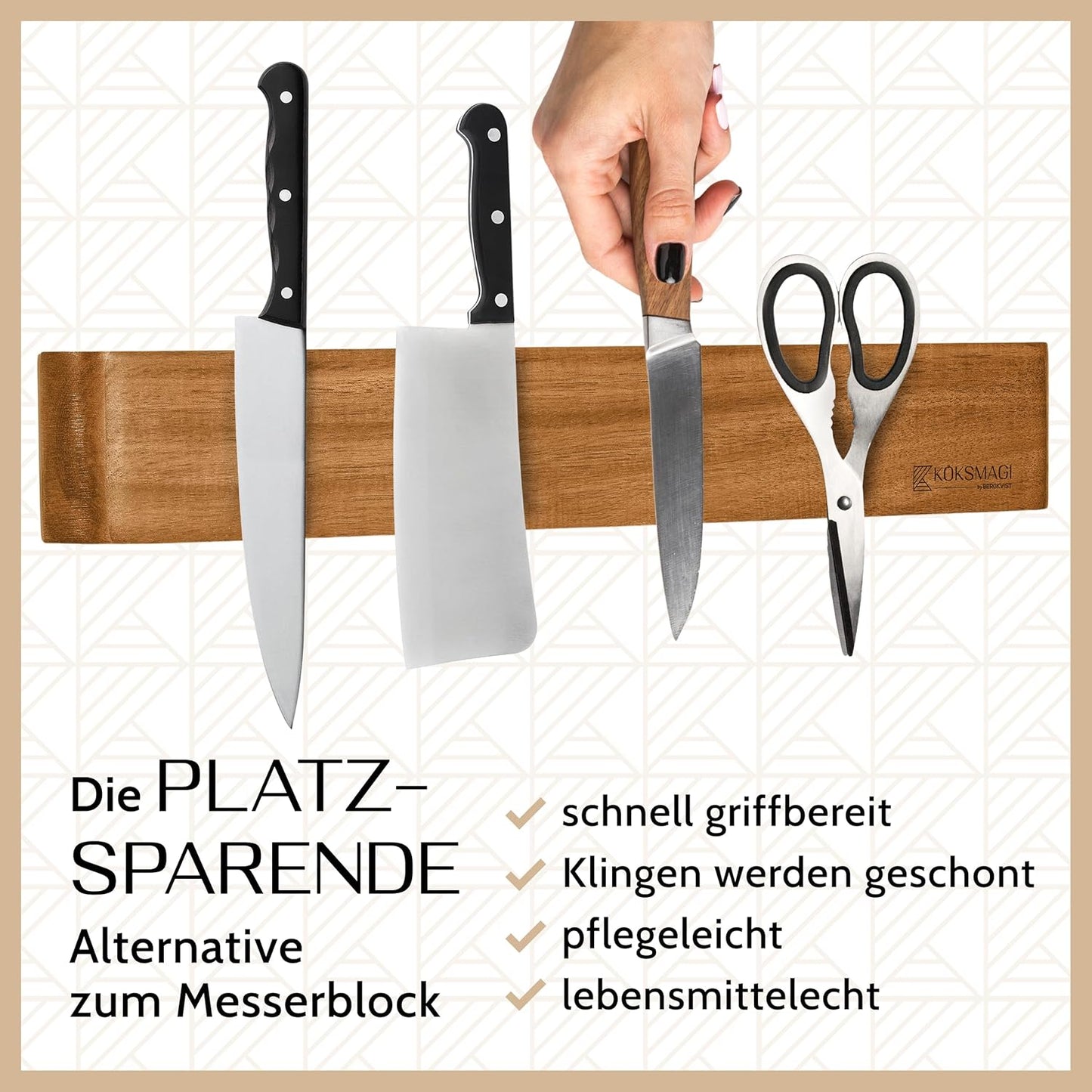 Magnetische Messerleiste Oskar, 50 cm / Akazienholz