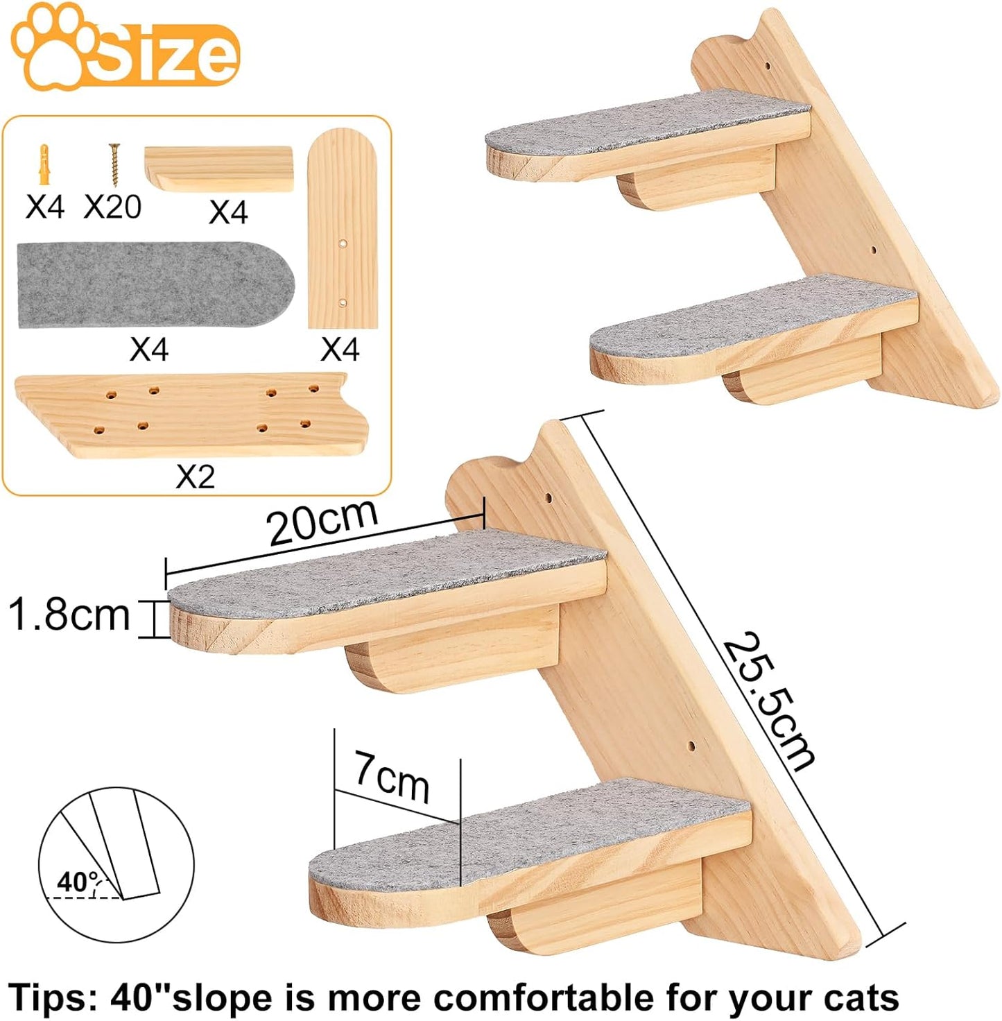 Wandmontiertes Katzen-Kletterregal mit Plüsch-Treppen