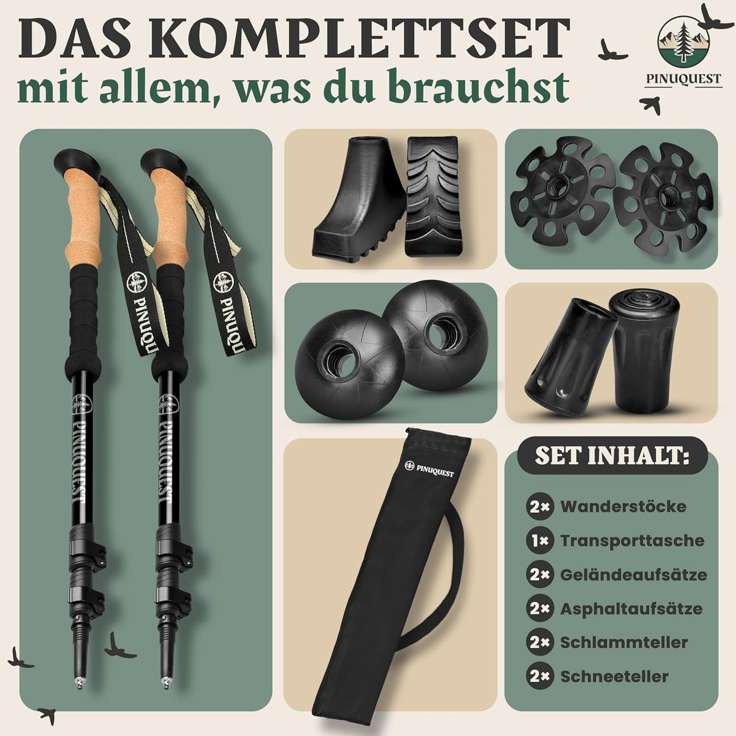 2 x Teleskop-Wanderstöcke, Aluminium - Schwarz
