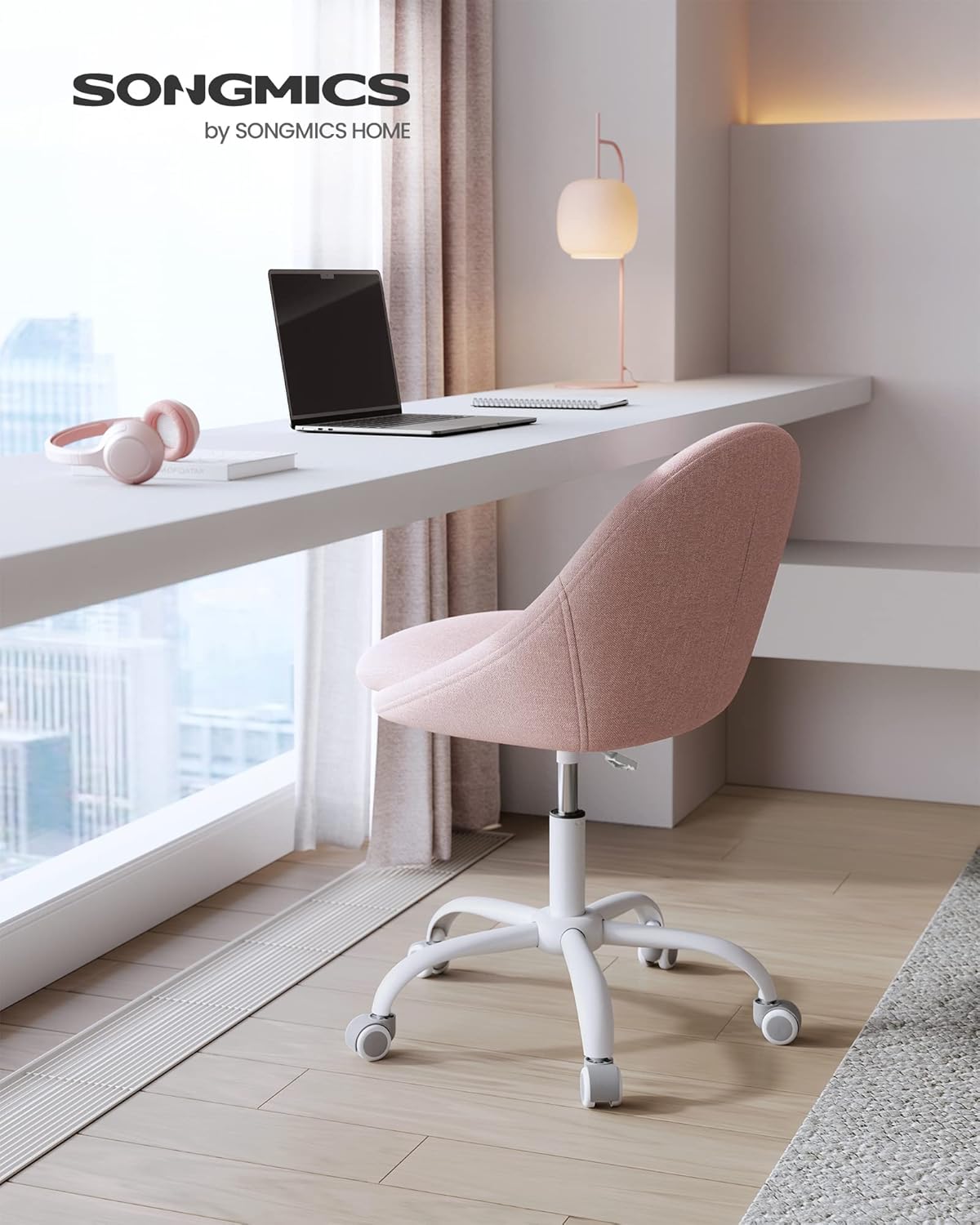 Homeoffice-Schreibtischstuhl, höhenverstellbar, Pastellrosa, Legierter Stahl Baumwolle