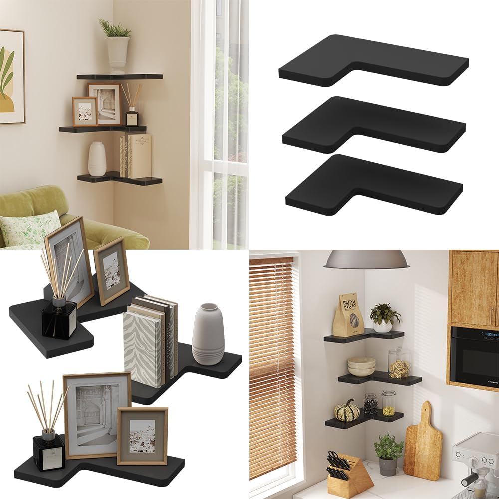 3-teiliges Eckregal Curva-Set, Schwarz